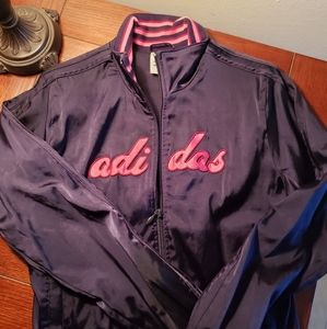 Adidas Navy jacket with hot pink letters